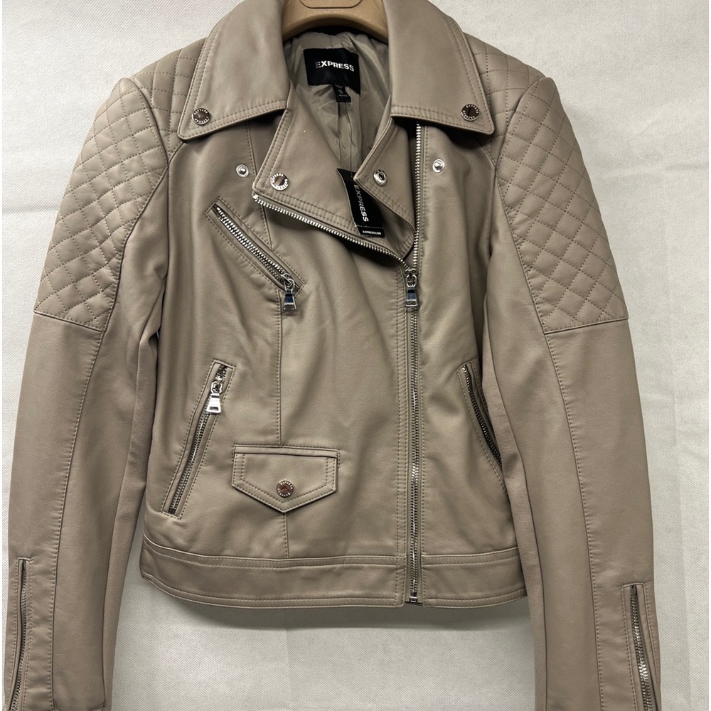 Express Leather Quilted Moto Jacket Sz XL Gray0141